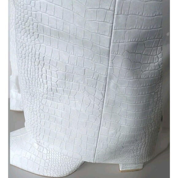 Public Desire Boots Women's 8  Gray Fold Over Croc Embossed Knee High Block Heel - Picture 2 of 9